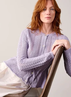 Openwork peplum cardigan with tie detail