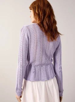 Openwork peplum cardigan with tie detail