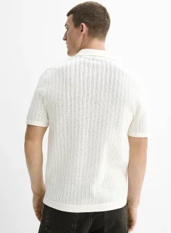 Openwork stripe polo