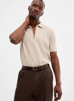 Openwork striped zipped polo