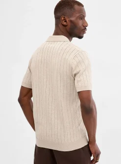 Openwork striped zipped polo