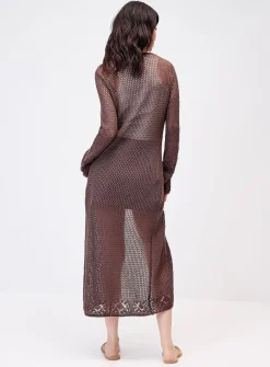 Openwork tie-front long cardigan