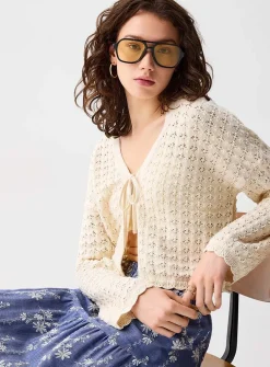 Openwork tie-up cardigan