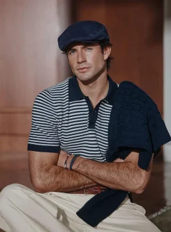 Openwork two-tone stripe polo