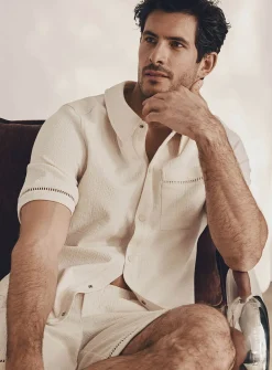 Openwork-detail textured shirt