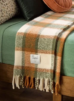 Orange and green check faux-mohair throw
