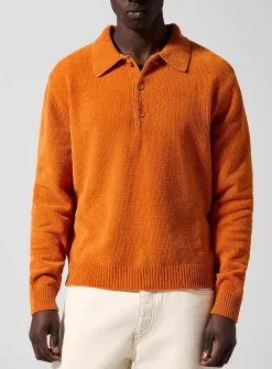 Orange chenille knit polo shirt