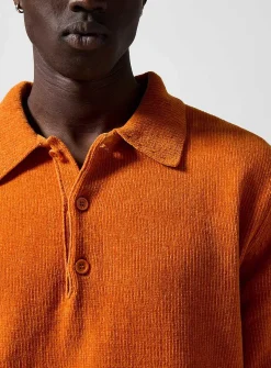 Orange chenille knit polo shirt