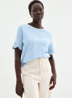 Organic cotton broderie anglaise slub T-shirt