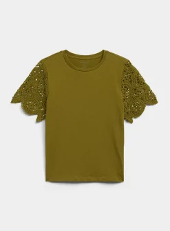 Organic cotton crocheted sleeve T-shirt