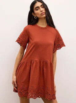 Organic cotton jersey and broderie anglaise minidress