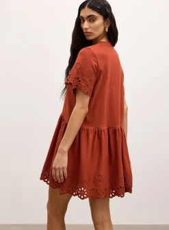 Organic cotton jersey and broderie anglaise minidress