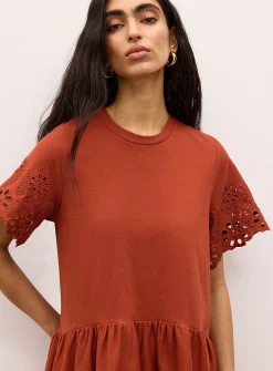 Organic cotton jersey and broderie anglaise minidress