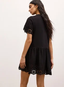 Organic cotton jersey and broderie anglaise minidress