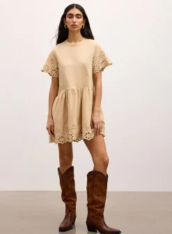 Organic cotton jersey and broderie anglaise minidress