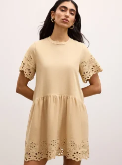Organic cotton jersey and broderie anglaise minidress
