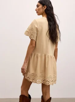 Organic cotton jersey and broderie anglaise minidress
