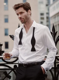 Origami-collar tuxedo shirt