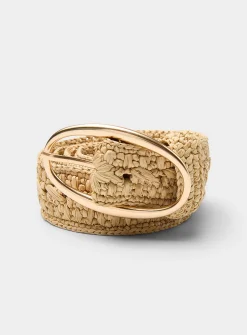 Oval buckle braided raffia belt
