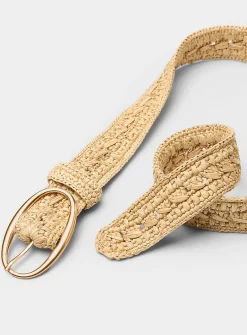 Oval buckle braided raffia belt
