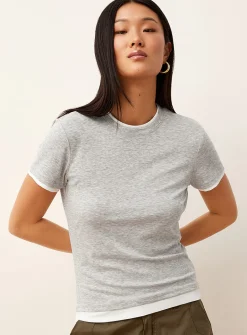 Overlaid effect supple T-shirt