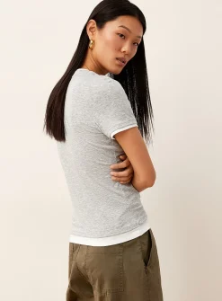 Overlaid effect supple T-shirt