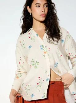 Oversized crinkled texture printed blouse