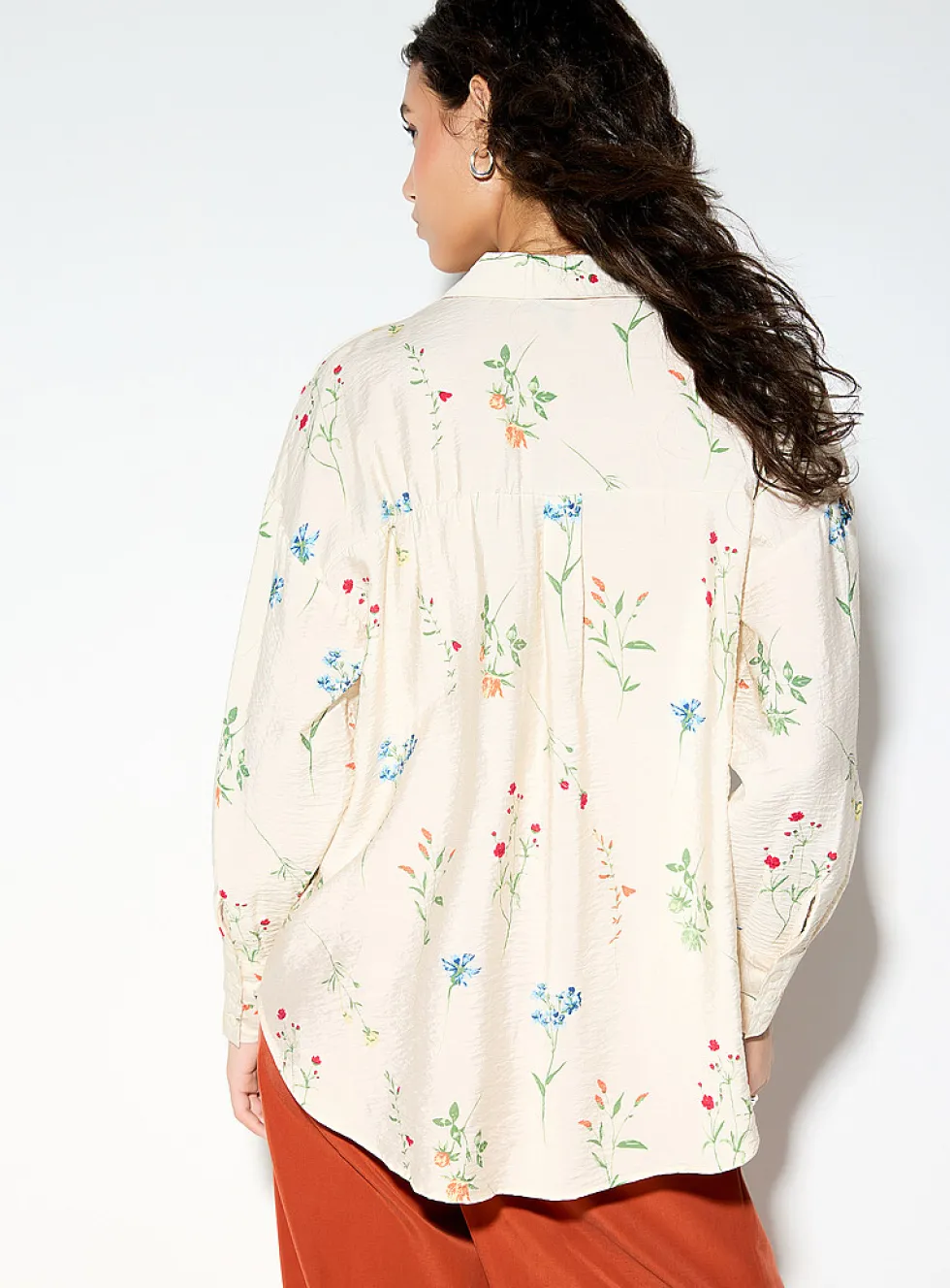 Oversized crinkled texture printed blouse