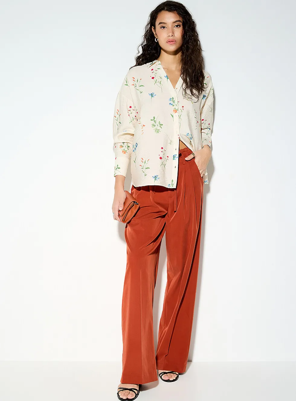 Oversized crinkled texture printed blouse