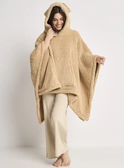 Oversized faux-shearling poncho with ears