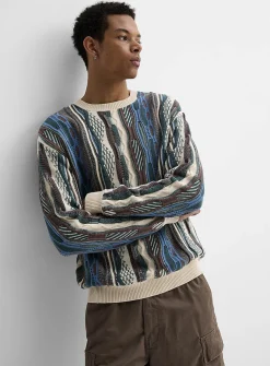 Oversized mixed-knit sweater