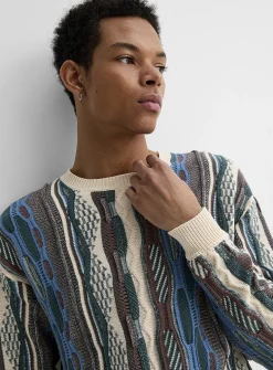Oversized mixed-knit sweater