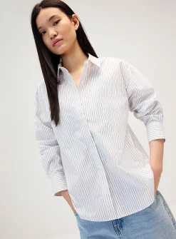 Oversized patterned poplin shirt