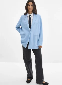 Oversized single-button piqué blazer