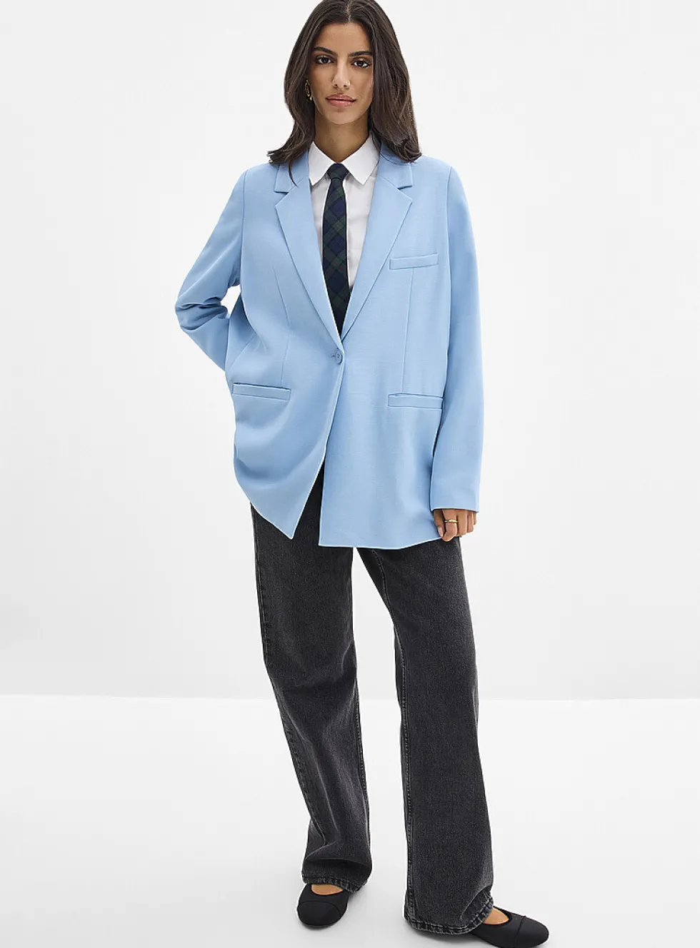 Oversized single-button piqué blazer