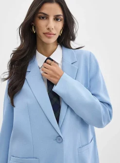 Oversized single-button piqué blazer
