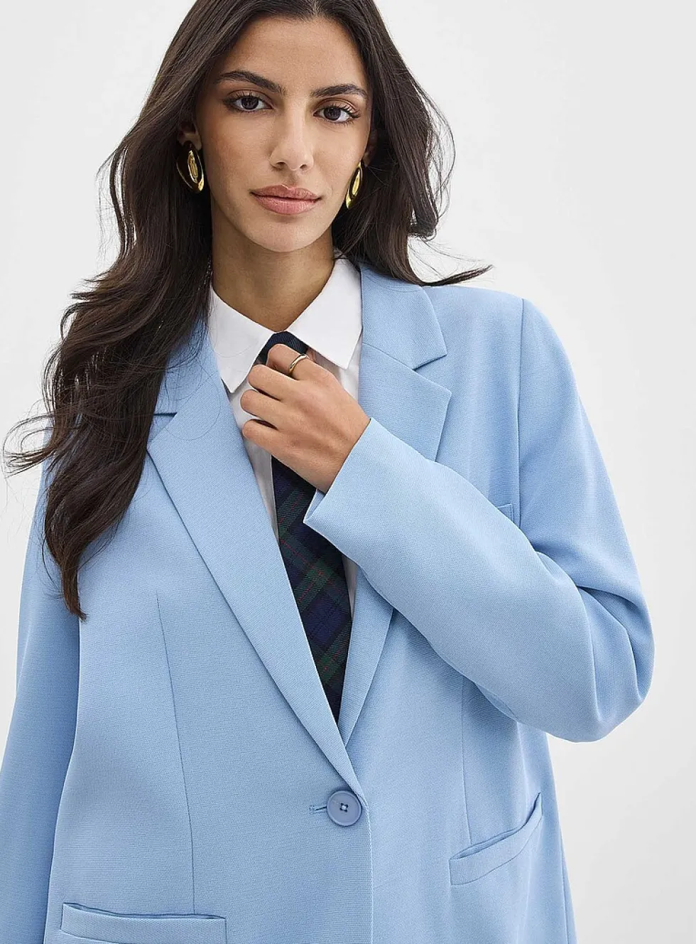 Oversized single-button piqué blazer