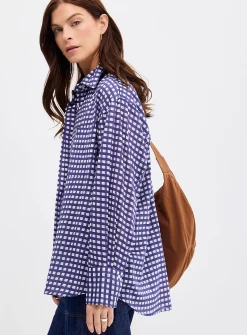 Oversized two-tone checked voile shirt