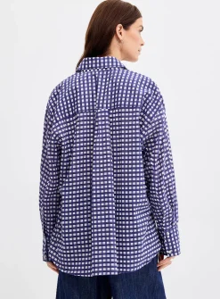 Oversized two-tone checked voile shirt