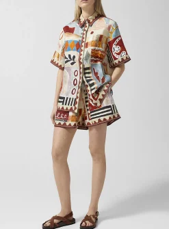 Painted shapes pure linen short