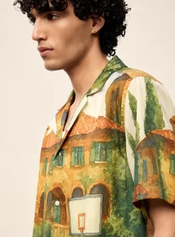 Painterly landscape camp shirt
