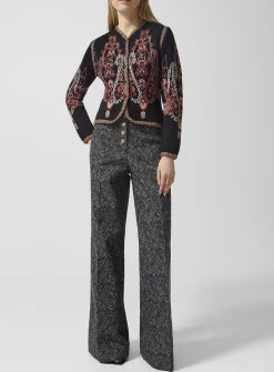Paisley pattern flared-leg blue jean