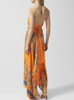 Paisley pattern pure silk halter dress