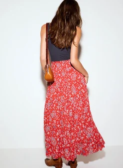 Paisley smocked-waist tiered maxi skirt