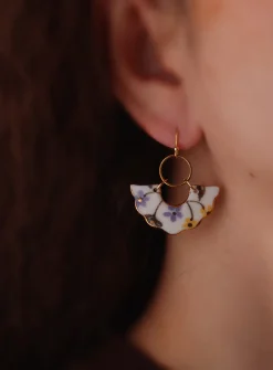 Papuru porcelain fan earrings