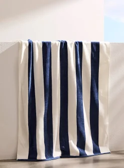 Parasol-stripe organic cotton beach towel