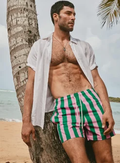 Parasol-stripe swim short