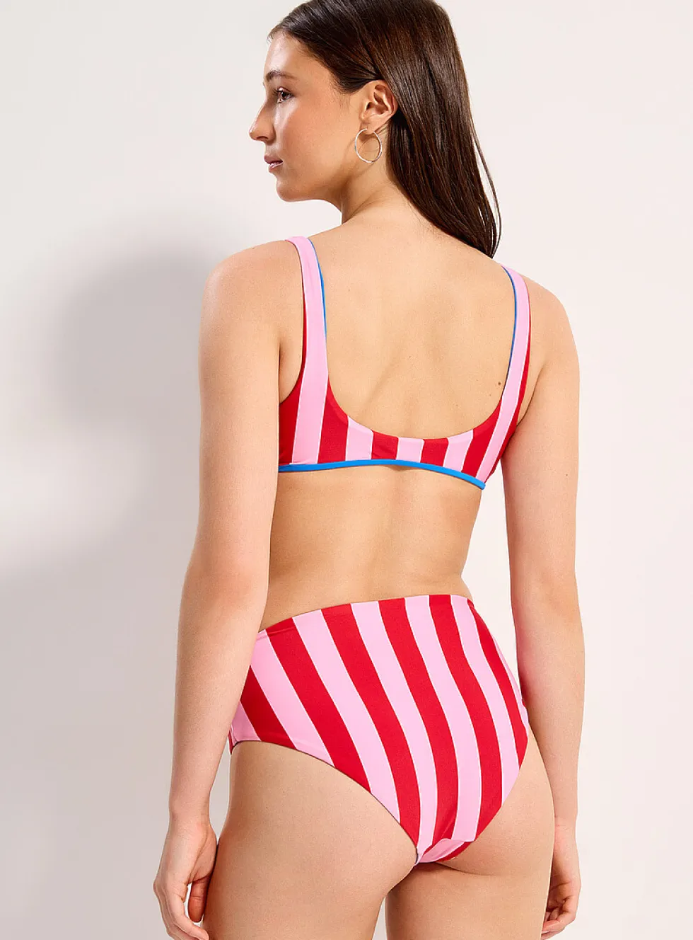 Parasol-stripe V-neck bralette bikini top