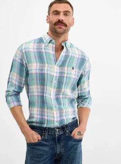 Pastel check pure linen shirt