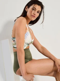 Pastel foliage cutout crossover one-piece